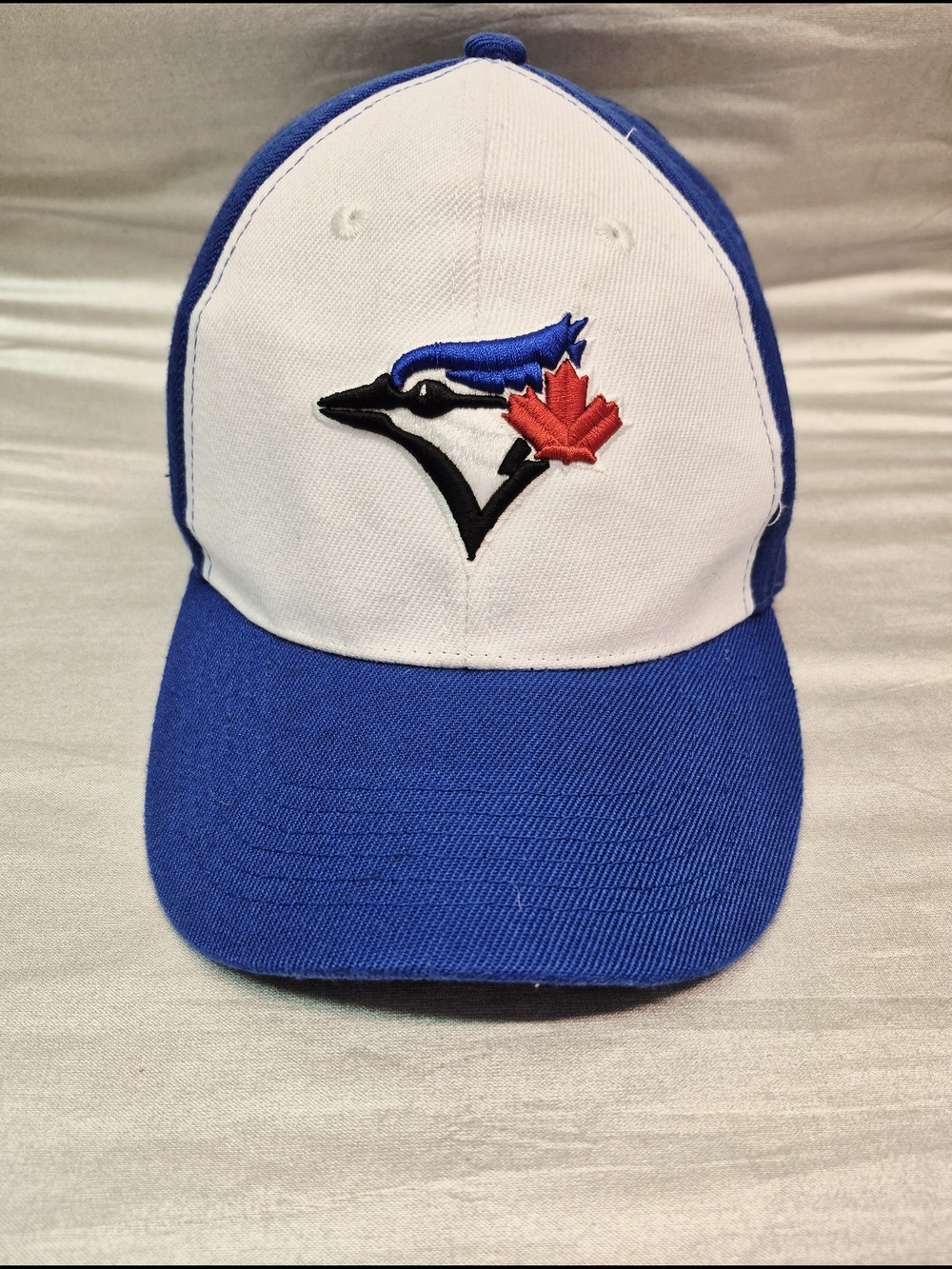 🌼5/$20 Blue and White Baseball Cap Red Maple Emblem Toronto Blue Jays